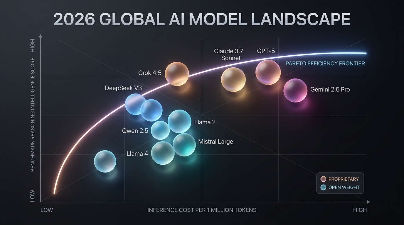 2026 Global AI Model Landscape and Pareto Efficiency Frontier